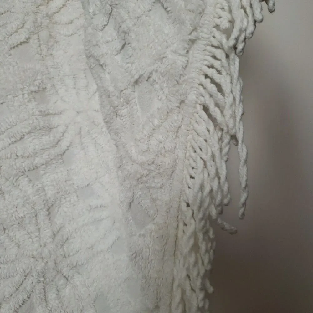 VTG Chenille Queen Size Bedspread White 100x88